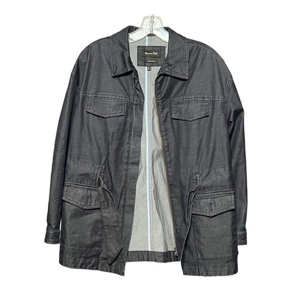 Massimo Dutti Travel Jacket Black Chambray Denim Full Zip Waist Tie Minimalist - Picture 1 of 11